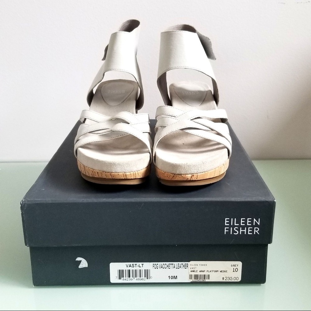 Eileen Fisher ankle wrap platform wedge